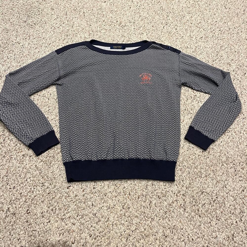 Polo Ralph Lauren Golf Sweater M Knit Chevron Pattern Button Detail 2017 US Open